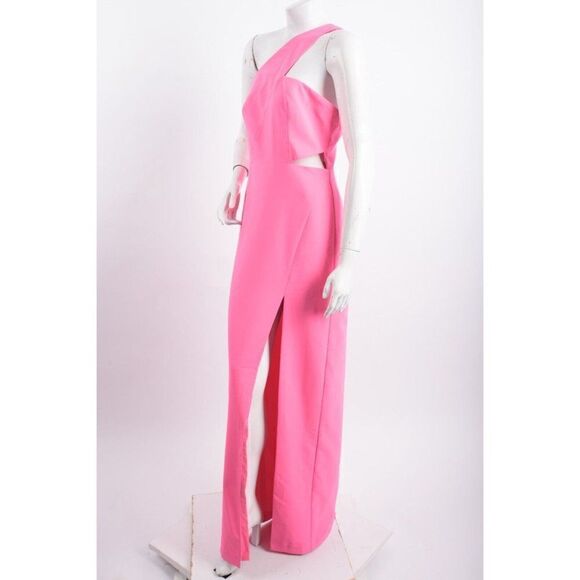 Aidan Mattox Womans One Shoulder Dress Crepe Gown Long US 8 EUR 40 Neon Pink NWT - Picture 4 of 7